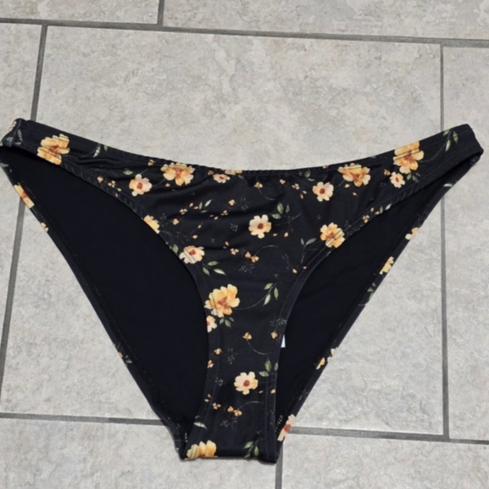 Aqua x Kristopher Brock Black Yellow Floral Bikini Swim Bottom Size Large - Picture 6 of 8